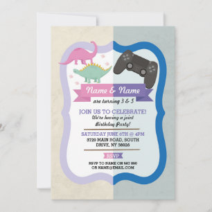 Roze Dinosaur en Gaming Joint Boy Girl Birthday Kaart