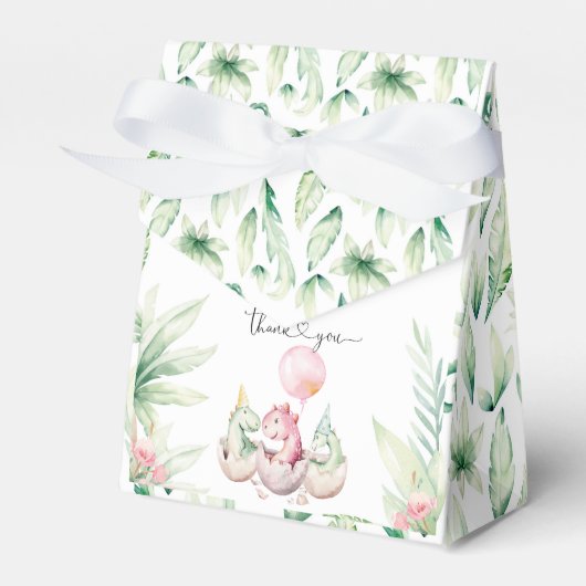 Roze Dinosaur Favor Box Bedankdoosjes (Voorkant Zijde)