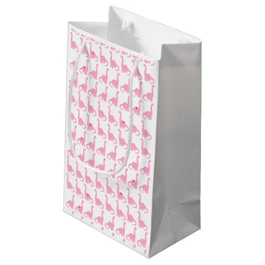 Roze Dinosaur Gift Bag Klein Cadeauzakje (Achterkant Gekanteld)