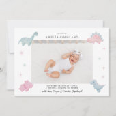 Roze Dinosaur Girl Baby Foto Geboorteaankondiging Aankondiging (Voorkant)