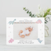 Roze Dinosaur Girl Baby Foto Geboorteaankondiging Aankondiging (Staand voorkant)