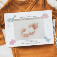 Roze Dinosaur Girl Baby Foto Geboorteaankondiging