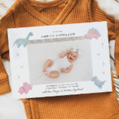 Roze Dinosaur Girl Baby Foto Geboorteaankondiging Aankondiging