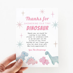 Roze Dinosaur Girl Baby shower Bedankkaart