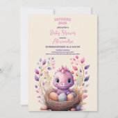 Roze Dinosaur Girl Baby shower Kaart (Voorkant)