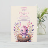 Roze Dinosaur Girl Baby shower Kaart (Staand voorkant)