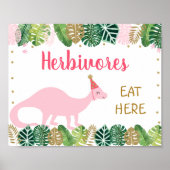 Roze dinosaur Herbivores Birthday Food Table Sign Poster (Voorkant)
