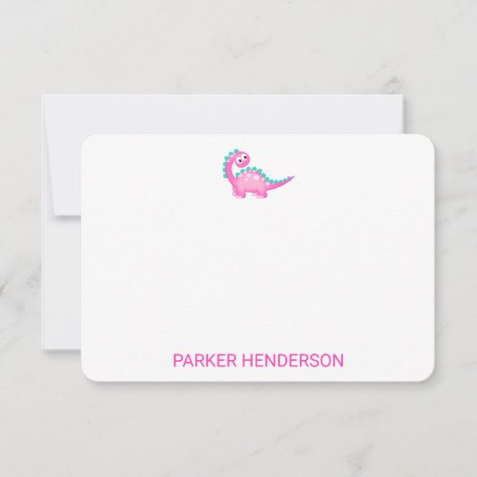 Roze Dinosaur Kinder gepersonaliseerde artikelen Bedankkaart (Voorkant)