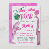 Roze Dinosaur Meisje Kaart (Voorkant / Achterkant)