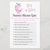 Roze Dinosaur Nursery Rhyme Quiz baby shower game (Voorkant)
