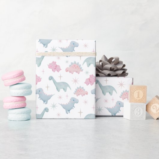 Roze Dinosaur Pattern Cadeaupapier (Baby Shower)