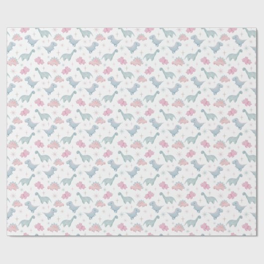 Roze Dinosaur Pattern Cadeaupapier (Vlak)