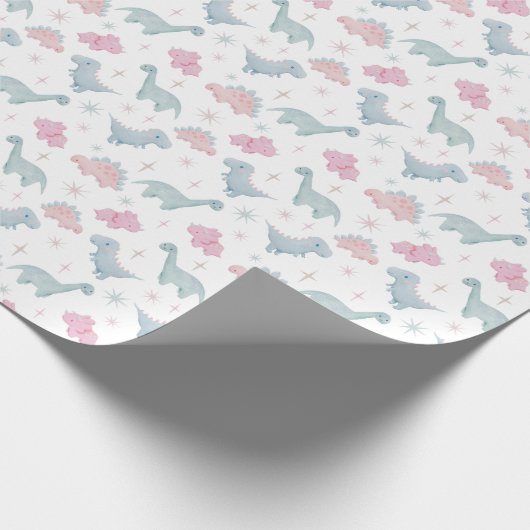 Roze Dinosaur Pattern Cadeaupapier (Hoek)