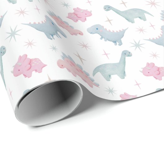Roze Dinosaur Pattern Cadeaupapier (Rol Hoek)
