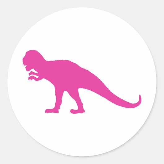 Roze Dinosaur Ronde Sticker (Voorkant)