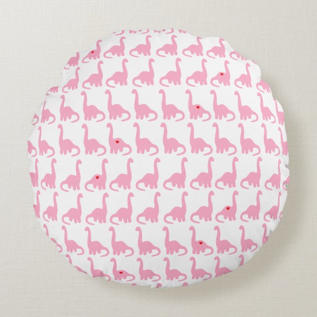Roze Dinosaur Round Pillow Rond Kussen (Voorkant)