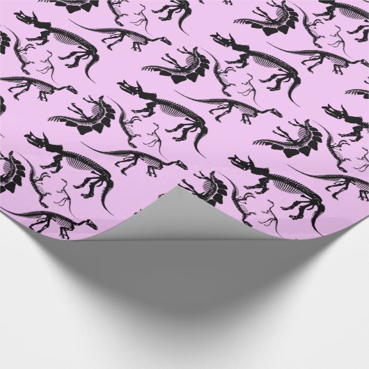 Roze Dinosaur Skeleton botten! leuke dino Birthday Cadeaupapier (Hoek)
