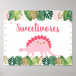 Roze dinosaur Sweetivores Birthday Food Table Sign Poster