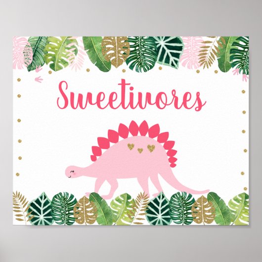 Roze dinosaur Sweetivores Birthday Food Table Sign Poster (Voorkant)