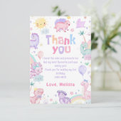 Roze Dinosaur T-Rex Verjaardag Bedankkaart (Staand voorkant)