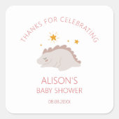 Roze Dinosaur Twinkle Star Baby Girl Vierkante Sticker (Voorkant)