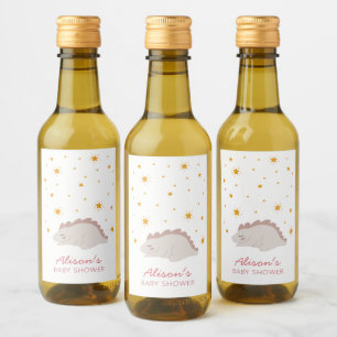 Roze Dinosaur Twinkle Star Baby shower Girl Mini Wijn Etiket