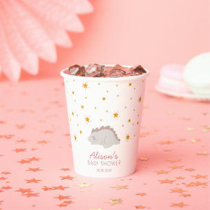 Roze Dinosaur Twinkle Star Baby shower Girl Party Papieren Bekers