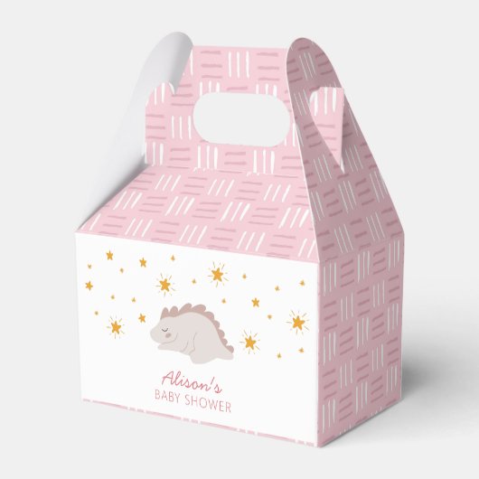 Roze Dinosaur Twinkle Stars Baby Girl Shower Bedankdoosjes (Achterkant)