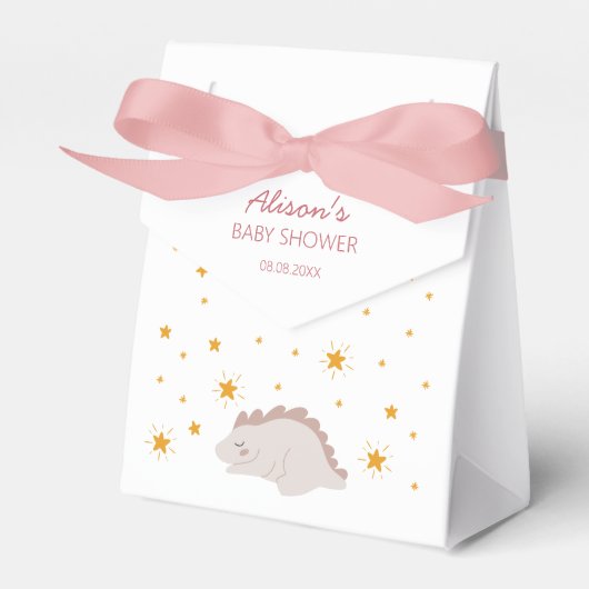 Roze Dinosaur Twinkle Stars Baby Girl Shower Bedankdoosjes (Voorkant Zijde)