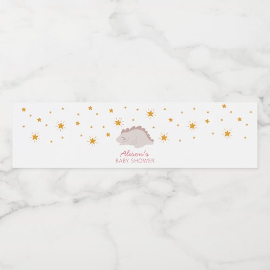 Roze Dinosaur Twinkle Stars Baby Girl Shower Waterfles Etiket (Enkel label)