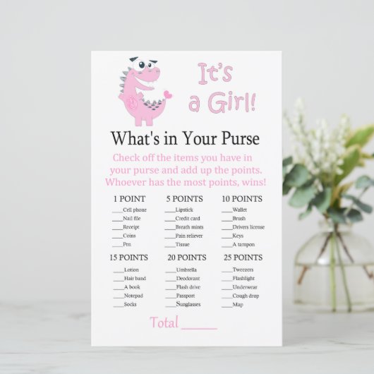 Roze Dinosaur Wat zit er in je handtas? (Staand voorkant)