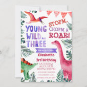 Roze Dinosaur Young Wild and Three Waterverf Kaart (Voorkant)