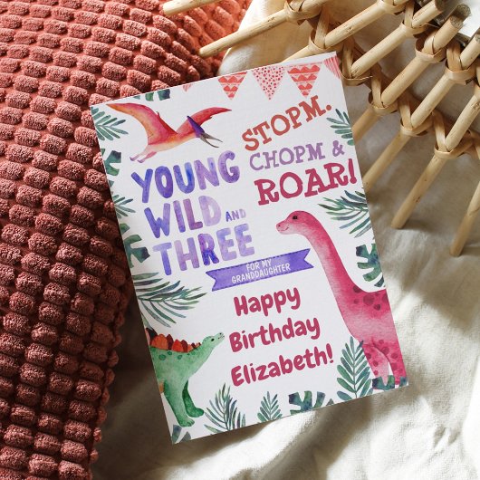 Roze Dinosaur Young Wild en Drie derde verjaardag