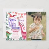 Roze Dinosaur Young Wild & Three Waterverf Photo Kaart (Voorkant)