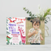 Roze Dinosaur Young Wild & Three Waterverf Photo Kaart (Staand voorkant)