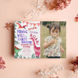 Roze Dinosaur Young Wild & Three Waterverf Photo Kaart