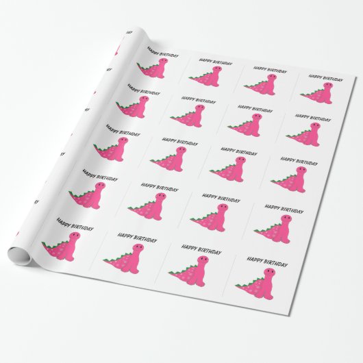 Roze Dinosauriërs Cadeaupapier (Uitgerold)