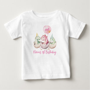 Roze dinosaurus 1e verjaardagsshirt