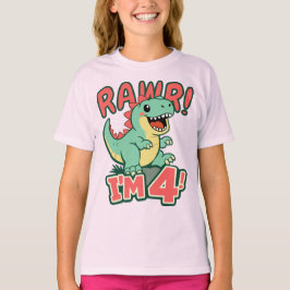 Roze dinosaurus 4e verjaardagsshirt Rawr Ik ben 4  T-shirt