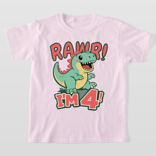 Roze dinosaurus 4e verjaardagsshirt Rawr Ik ben 4 T-shirt (Laagn)
