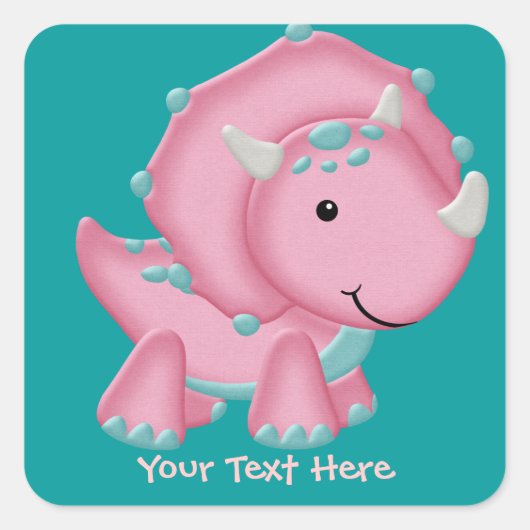 Roze Dinosaurus (aanpasbaar) Vierkante Sticker (Voorkant)