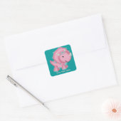 Roze Dinosaurus (aanpasbaar) Vierkante Sticker (Envelop)
