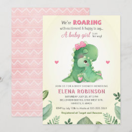 Roze Dinosaurus Baby Meisje Douche Wild Sweet Spri Kaart