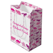 Roze dinosaurus Baby shower Medium Cadeauzakje (Voorkant Gekanteld)