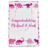 Roze dinosaurus Baby shower Medium Cadeauzakje (Voorkant)