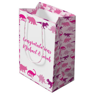 Roze dinosaurus Baby shower Medium Cadeauzakje