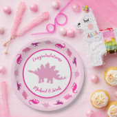 Roze dinosaurus Baby shower Papieren Bordje (Feest)