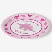 Roze dinosaurus Baby shower Papieren Bordje (Gekanteld)