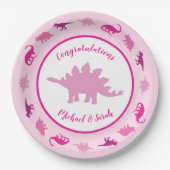 Roze dinosaurus Baby shower Papieren Bordje (Voorkant)