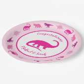 Roze dinosaurus Baby shower Papieren Bordje (Gekanteld)